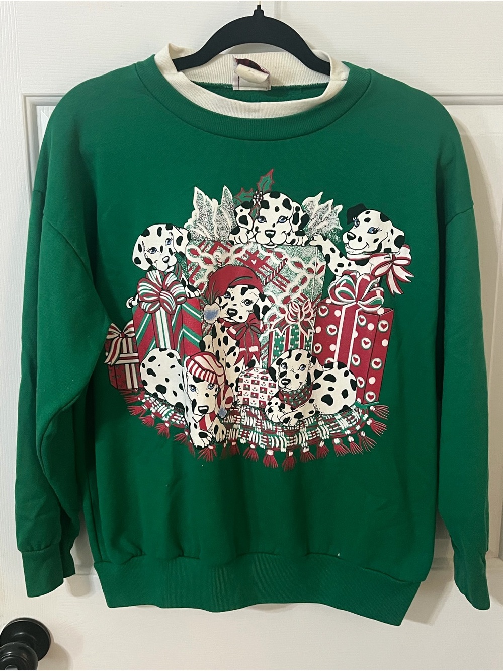 Vtg 90s NutCracker Christmas Dalmatian Puppy Sweatshirt Green  SzM Ugly Retro